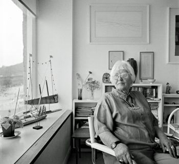 WBG in her Barnaloft sitting room overlooking Porthmeor Beach, St Ives Photo: Anne Purkiss