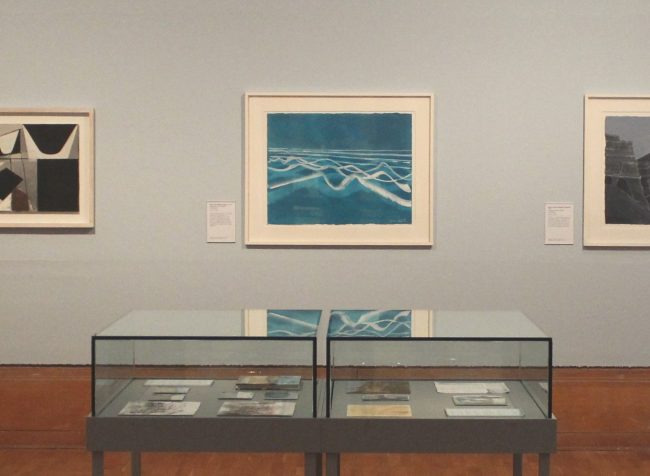 Eight Lines (White on Blue), 1988, on display at the Graves Gallery, Sheffield.