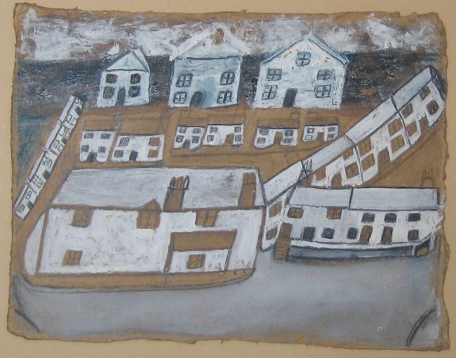 Alfred Wallis Houses in St Ives oil and chalk on cardboard 18.5 x 26.5 cm Wilhelmina Barns-Graham Private Collection On loan to St Ives exhibition