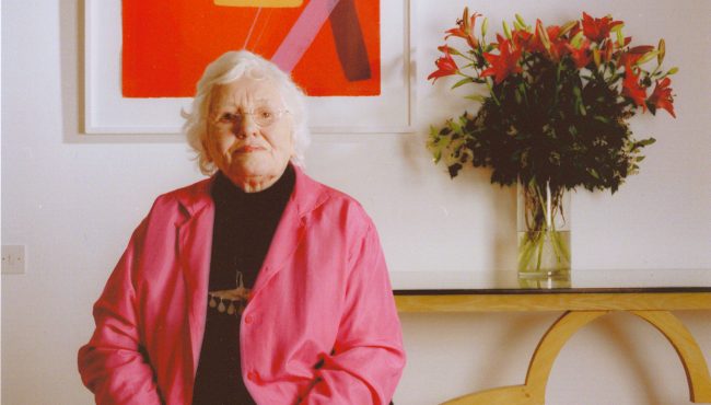 WBG at Art First, 2000. The shot was taken in the front gallery of Art First, London. Her screenprint Another Time hangs on the wall behind. Photo: Simon Norfolk