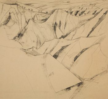 A transfer line drawing of abstracted landscape