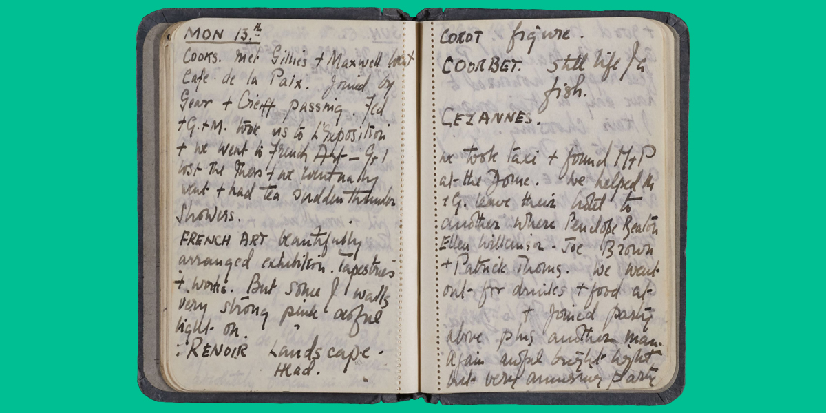 A double page of a handwritten diary dated Mon 13th